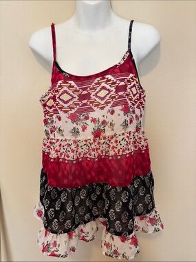 Truth Red Floral Mixed-Print Tiered Cami